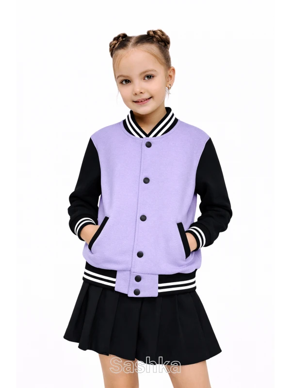 Бомбер для дівчинки Sashka бузково-чорний утеплений, розмір 98-182